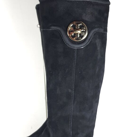 TORY BURCH Women's Selma US8,5M Black Suede Logo Zip Knee High Riding Boots - Picture 14 of 16